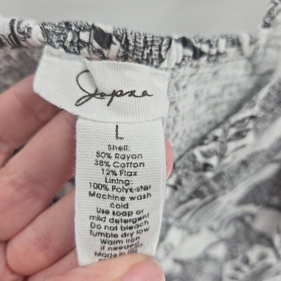 Japna White Black Tropical Leaves Lined Retro Cotton/Flax Blend Crop Top Large - Picture 3 of 6